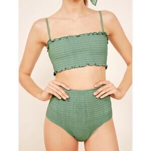 Reformation Heidi Smocked Bikini Top in Green‎
